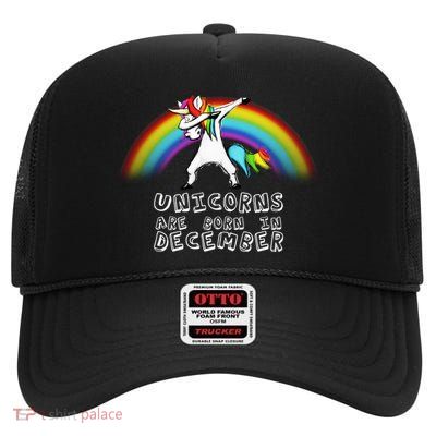 Unicorns Are Born In December High Crown Mesh Back Trucker Hat