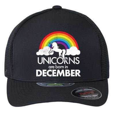 Unicorns Are Born In December Rainbow Retro Flexfit Unipanel Trucker Cap