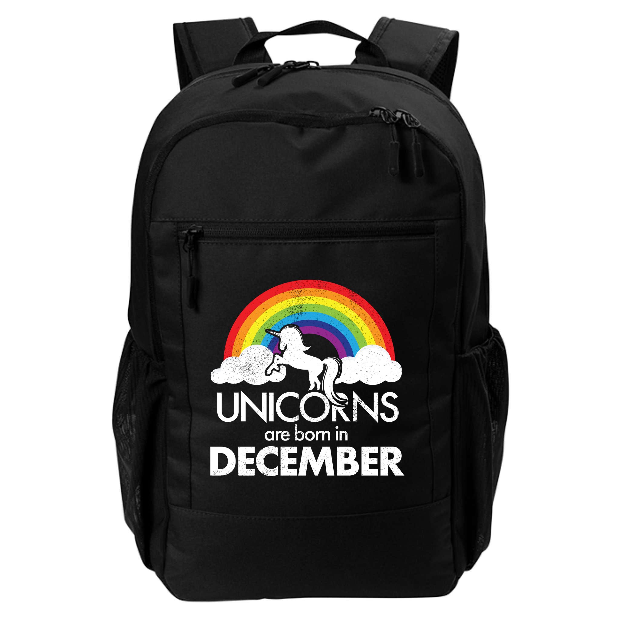 Unicorns Are Born In December Rainbow Retro Backpack