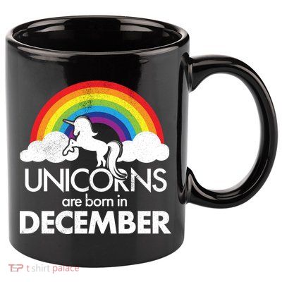 Unicorns Are Born In December Rainbow Retro 11oz C Handle Ceramic Mug