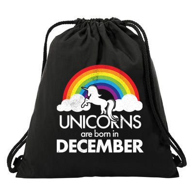 Unicorns Are Born In December Rainbow Retro Drawstring Bag