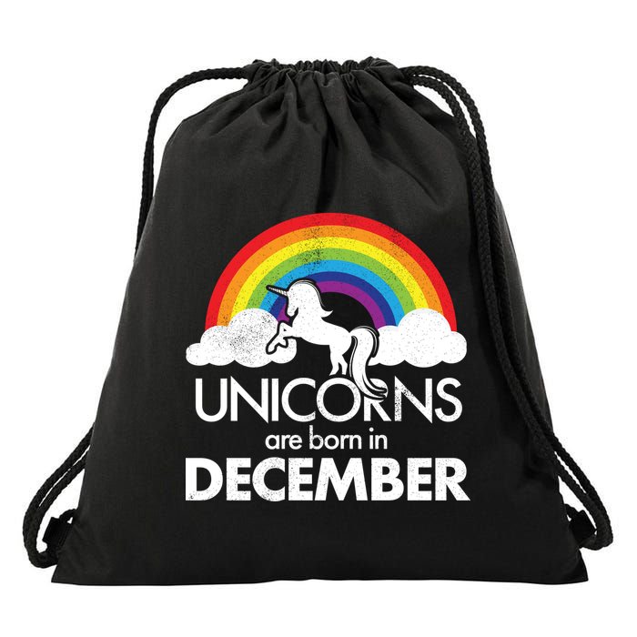 Unicorns Are Born In December Rainbow Retro Drawstring Bag
