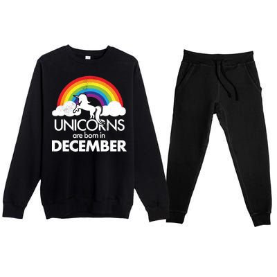 Unicorns Are Born In December Rainbow Retro Premium Crewneck Sweatsuit Set