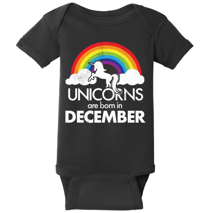 Unicorns Are Born In December Rainbow Retro Baby Bodysuit