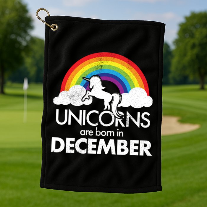 Unicorns Are Born In December Rainbow Retro Golf Towel