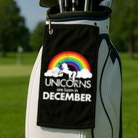 Unicorns Are Born In December Rainbow Retro Golf Towel