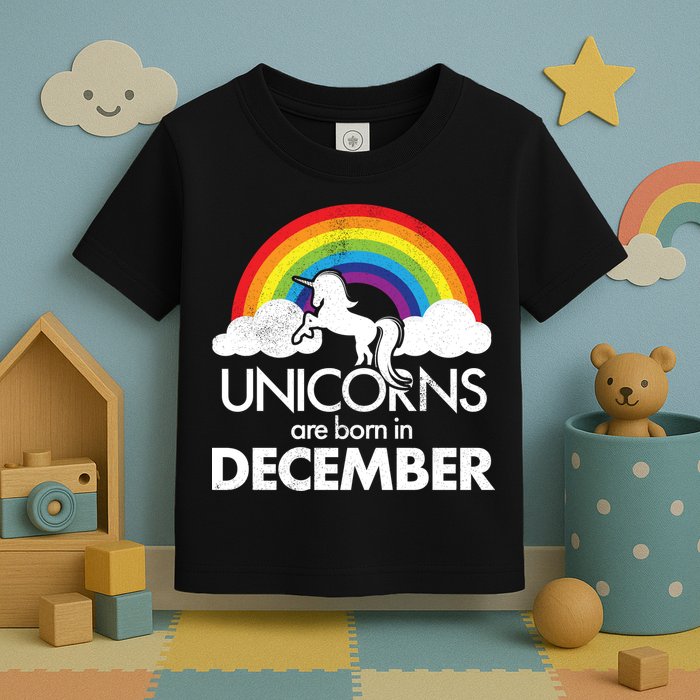 Unicorns Are Born In December Rainbow Retro Toddler T-Shirt