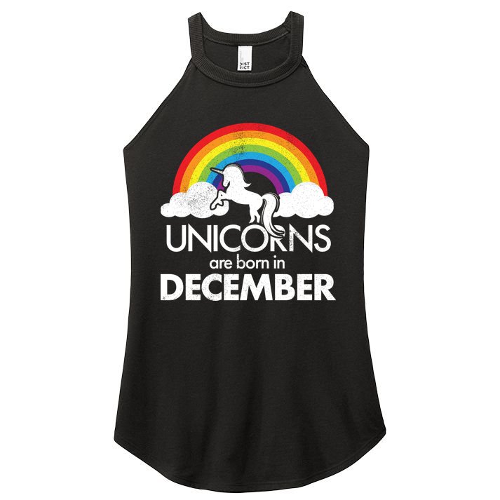 Unicorns Are Born In December Rainbow Retro Women's Perfect Tri Rocker Tank