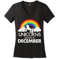 Unicorns Are Born In December Rainbow Retro Women's V-Neck T-Shirt