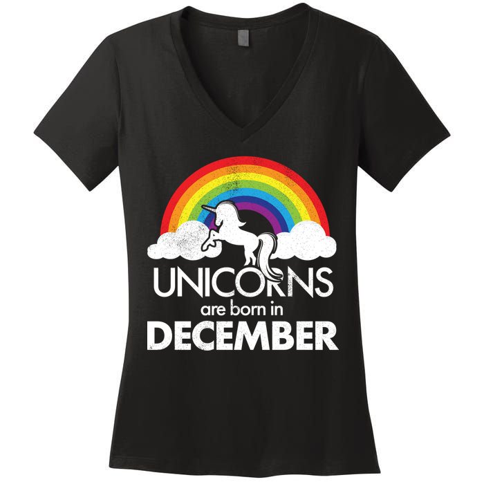 Unicorns Are Born In December Rainbow Retro Women's V-Neck T-Shirt