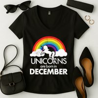 Unicorns Are Born In December Rainbow Retro Women's V-Neck T-Shirt