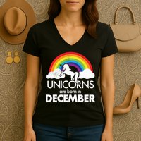 Unicorns Are Born In December Rainbow Retro Women's V-Neck T-Shirt