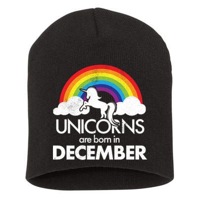 Unicorns Are Born In December Rainbow Retro Short Acrylic Beanie