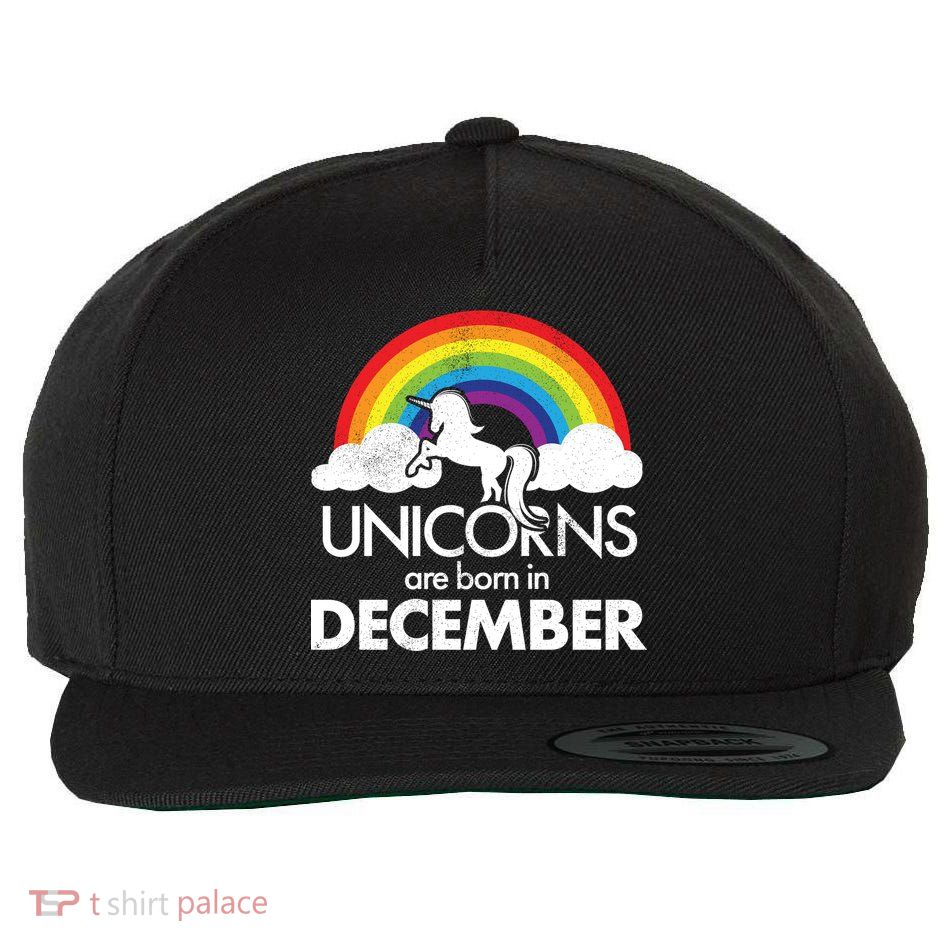 Unicorns Are Born In December Rainbow Retro Wool Snapback Cap