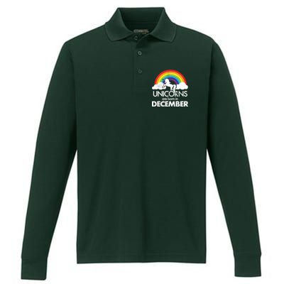 Unicorns Are Born In December Rainbow Retro Performance Long Sleeve Polo