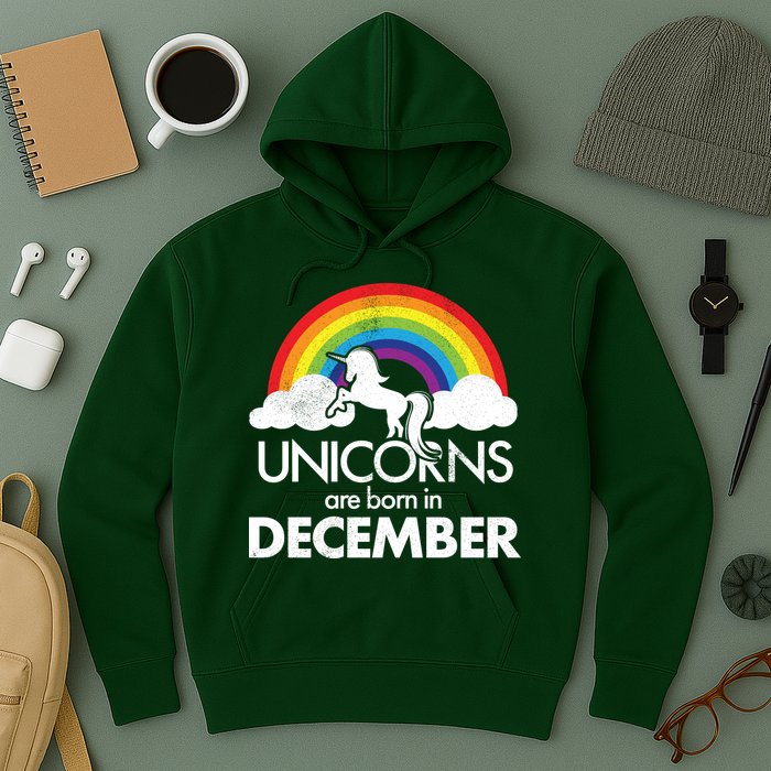Unicorns Are Born In December Rainbow Retro Hoodie