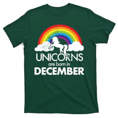 Unicorns Are Born In December Rainbow Retro T-Shirt