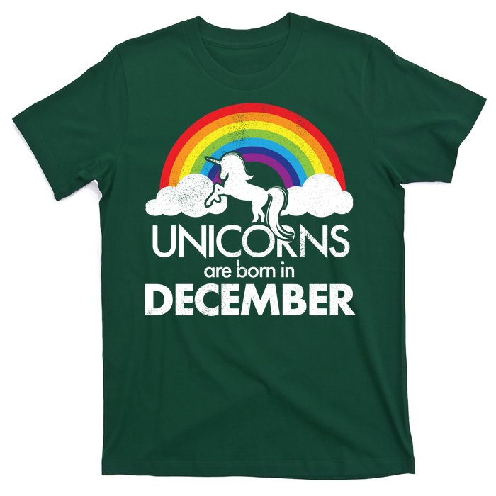 Unicorns Are Born In December Rainbow Retro T-Shirt