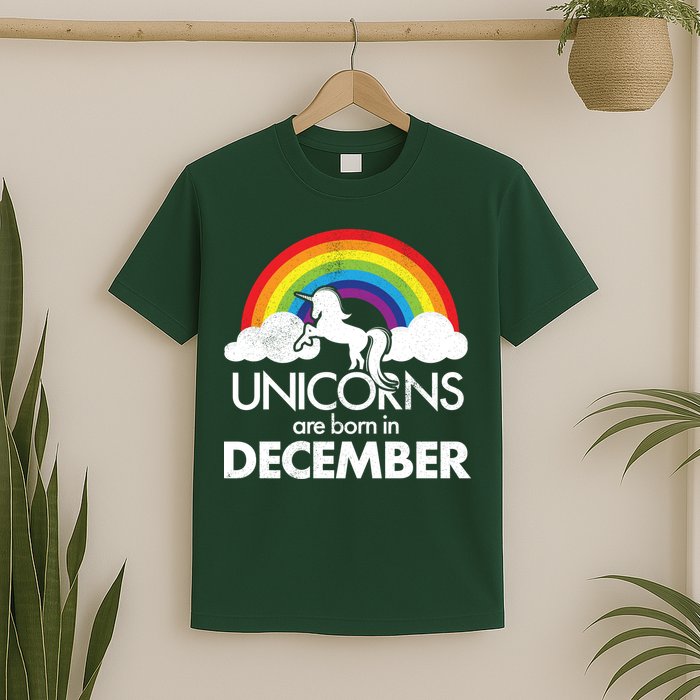 Unicorns Are Born In December Rainbow Retro T-Shirt