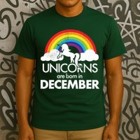 Unicorns Are Born In December Rainbow Retro T-Shirt