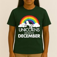 Unicorns Are Born In December Rainbow Retro T-Shirt