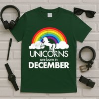 Unicorns Are Born In December Rainbow Retro T-Shirt
