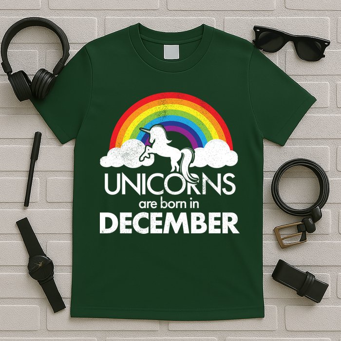 Unicorns Are Born In December Rainbow Retro T-Shirt