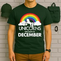 Unicorns Are Born In December Rainbow Retro T-Shirt