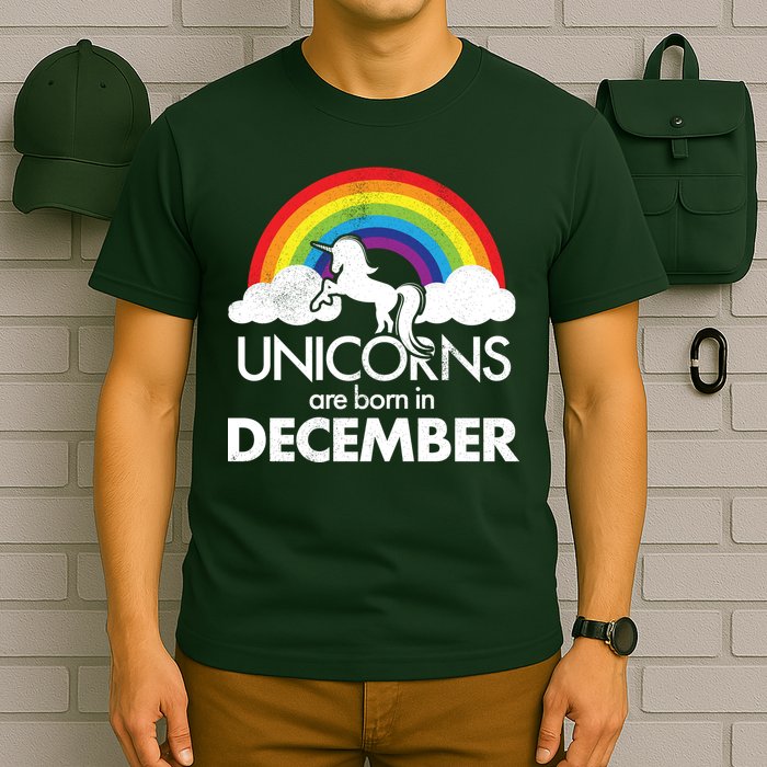 Unicorns Are Born In December Rainbow Retro T-Shirt