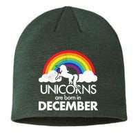 Unicorns Are Born In December Rainbow Retro Sustainable Beanie