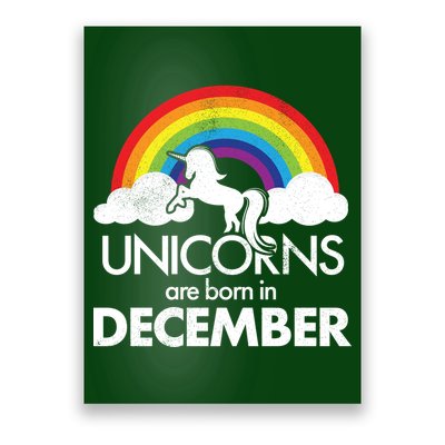 Unicorns Are Born In December Rainbow Retro Poster