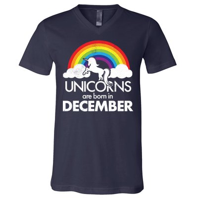 Unicorns Are Born In December Rainbow Retro V-Neck T-Shirt