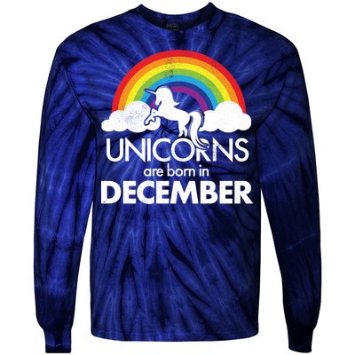 Unicorns Are Born In December Rainbow Retro Tie-Dye Long Sleeve Shirt