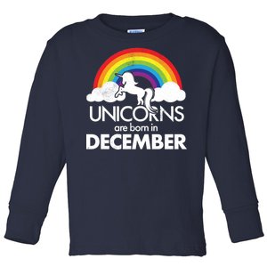 Unicorns Are Born In December Rainbow Retro Toddler Long Sleeve Shirt