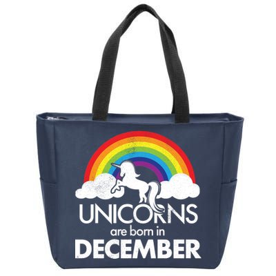 Unicorns Are Born In December Rainbow Retro Zip Tote Bag