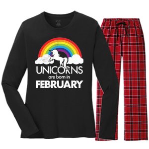 Unicorns Are Born in February  Women's Long Sleeve Flannel Pajama Set 