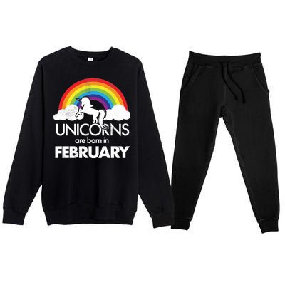 Unicorns Are Born in February  Premium Crewneck Sweatsuit Set