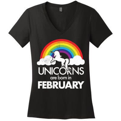 Unicorns Are Born in February  Women's V-Neck T-Shirt