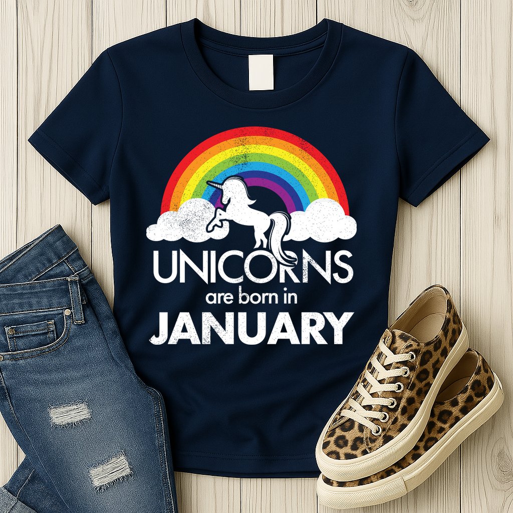 Unicorns Are Born In January Womens T-Shirt