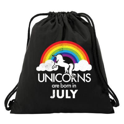 Unicorns Are Born In July Rainbow Retro Drawstring Bag