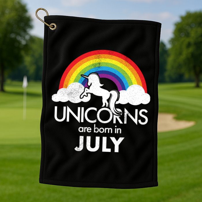 Unicorns Are Born In July Rainbow Retro Golf Towel