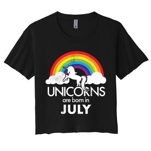 Unicorns Are Born In July Rainbow Retro Crop Top