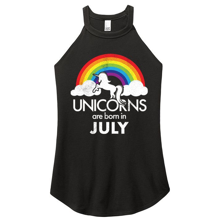 Unicorns Are Born In July Rainbow Retro Women's Perfect Tri Rocker Tank