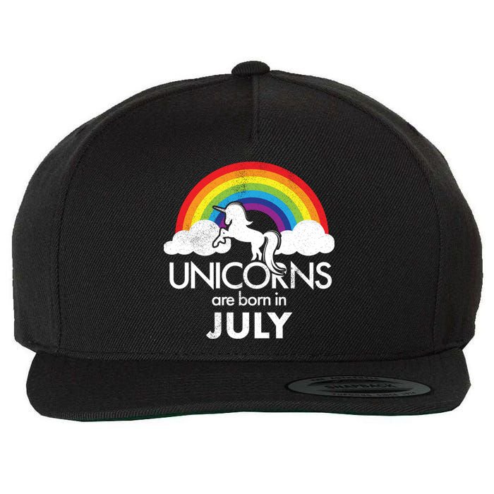 Unicorns Are Born In July Rainbow Retro Wool Snapback Cap