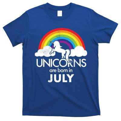 Unicorns Are Born In July Rainbow Retro T-Shirt
