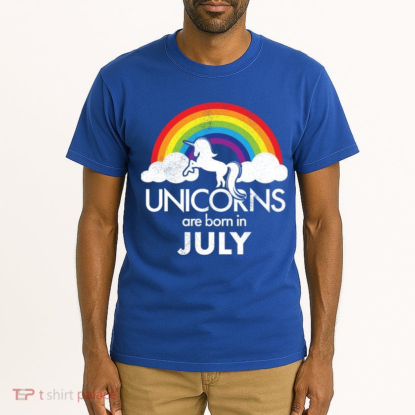 Unicorns Are Born In July Rainbow Retro Tall T-Shirt