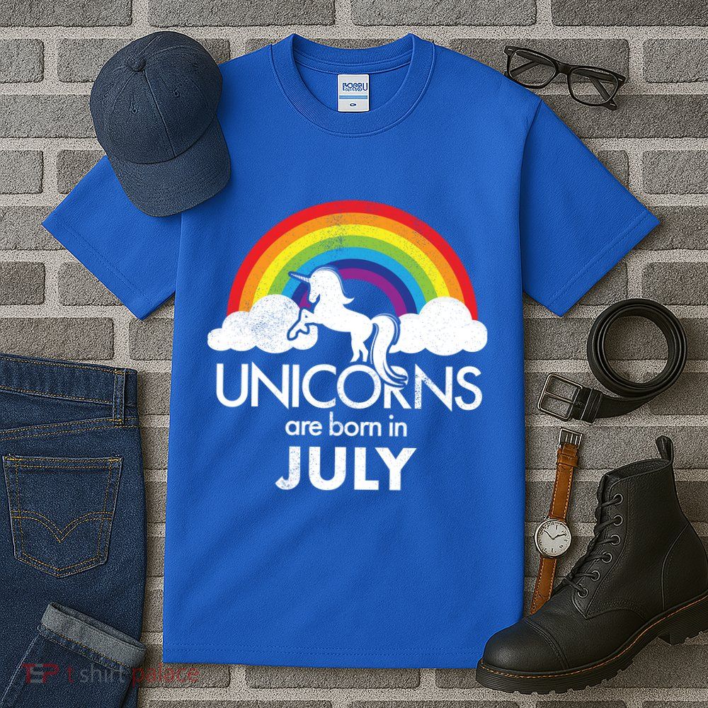 Unicorns Are Born In July Rainbow Retro Tall T-Shirt