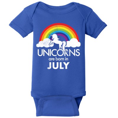 Unicorns Are Born In July Rainbow Retro Baby Bodysuit