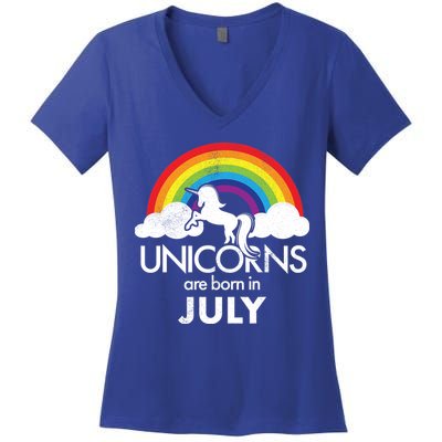Unicorns Are Born In July Rainbow Retro Women's V-Neck T-Shirt