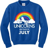 Unicorns Are Born In July Rainbow Retro Kids Sweatshirt